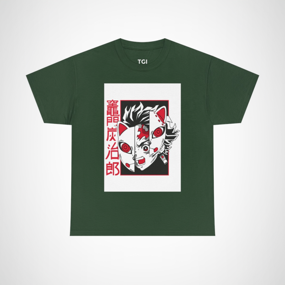 Stylish Oni Mask Graphic Tee showcasing a unique Japanese design for anime lovers Forest Green colour