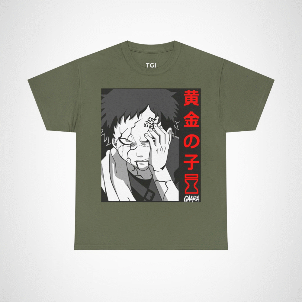 Gaara Aesthetic Manga Tee featuring unique anime art Military Green colour