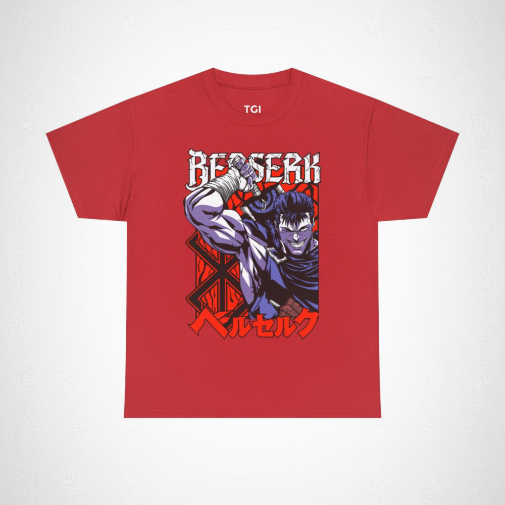 Berserk Graphic T-Shirt featuring a fierce warrior design for anime fans Red colour