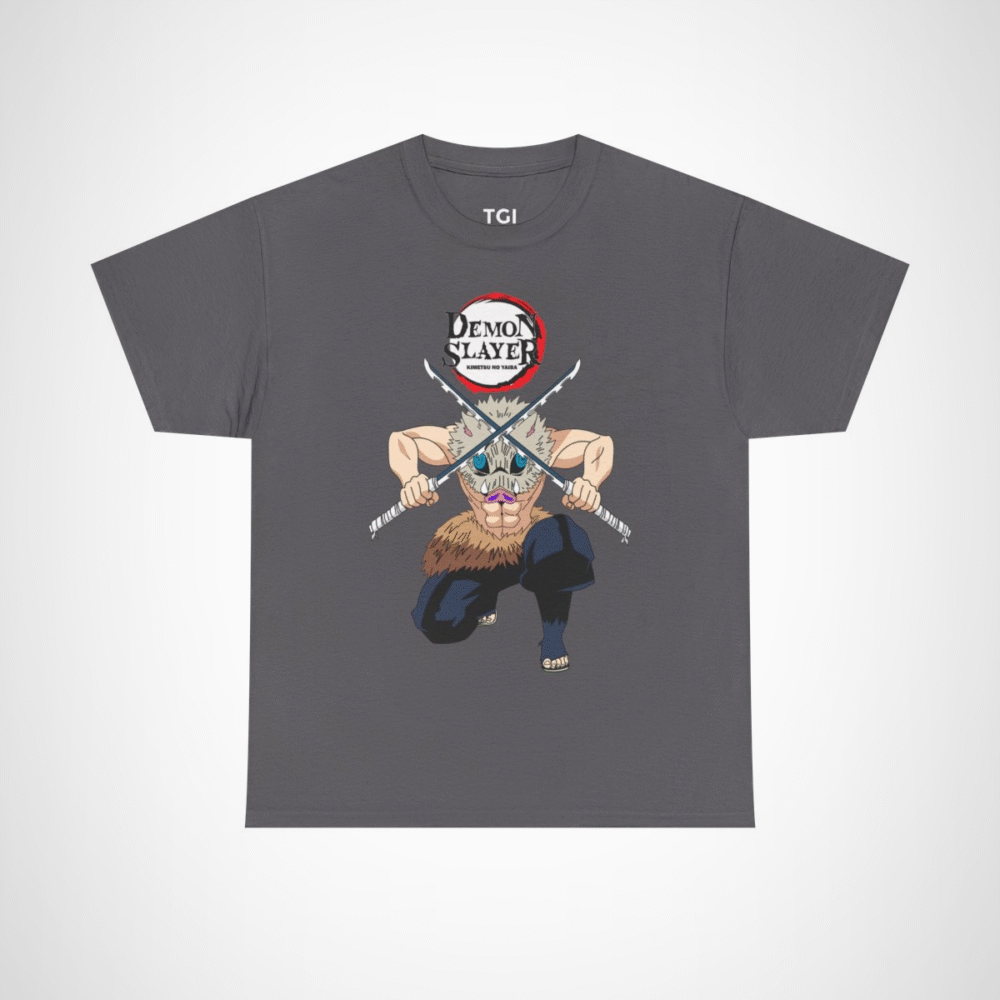 Demon Slayer Zenitsu T-Shirt showcasing artwork from Kimetsu no Yaiba Charcoal colour