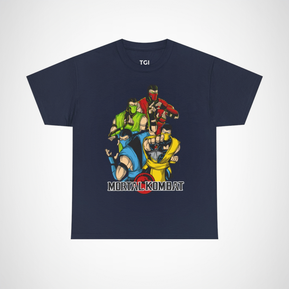 Epic Mortal Kombat Ninja Showdown T-Shirt featuring vibrant ninja design Navy colour