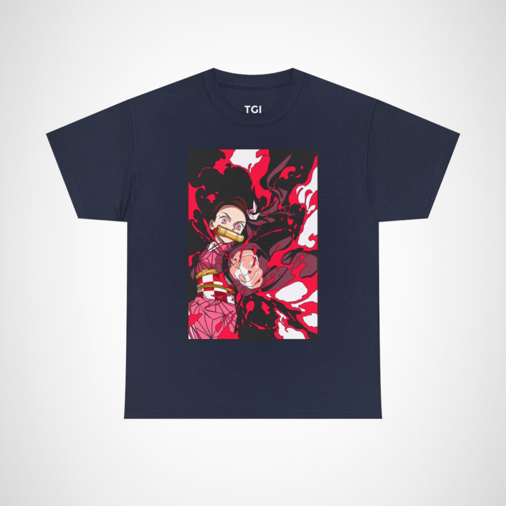 Fierce anime character graphic t-shirt for anime enthusiasts Navy colour