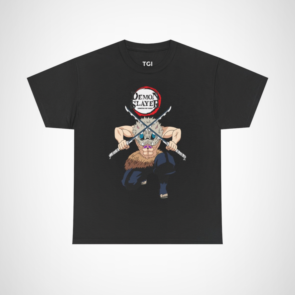 Demon Slayer T-Shirt with fierce warrior design and dual swords Black colour