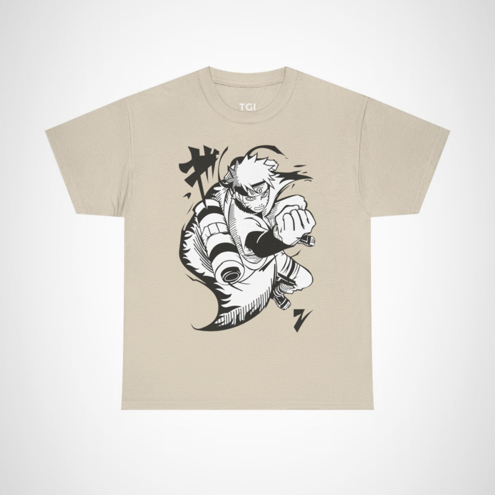 Epic Ninja Adventure T-Shirt featuring an action-packed anime character Sand colour