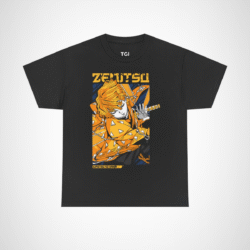 Vibrant Zenitsu Agatsuma T-Shirt featuring dynamic anime artwork Black colour