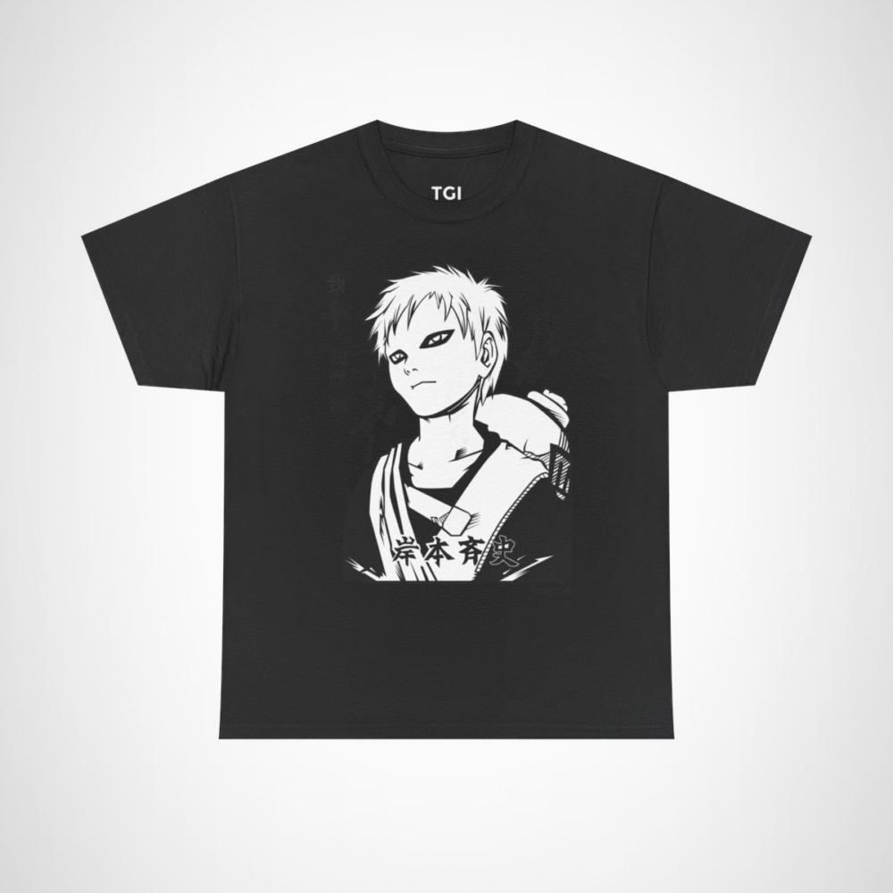 Monochrome manga character line art t-shirt for manga fans Black colour