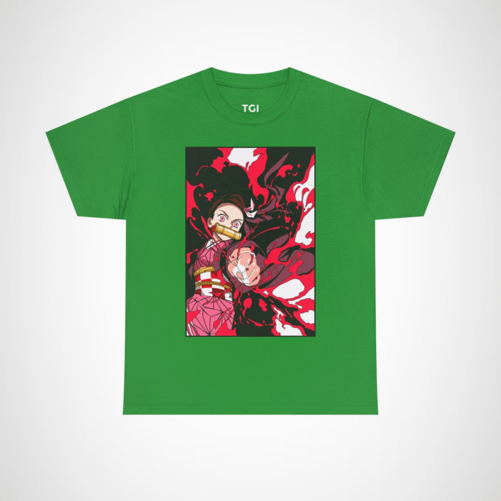 Fierce anime character graphic t-shirt for anime enthusiasts Irish Green colour
