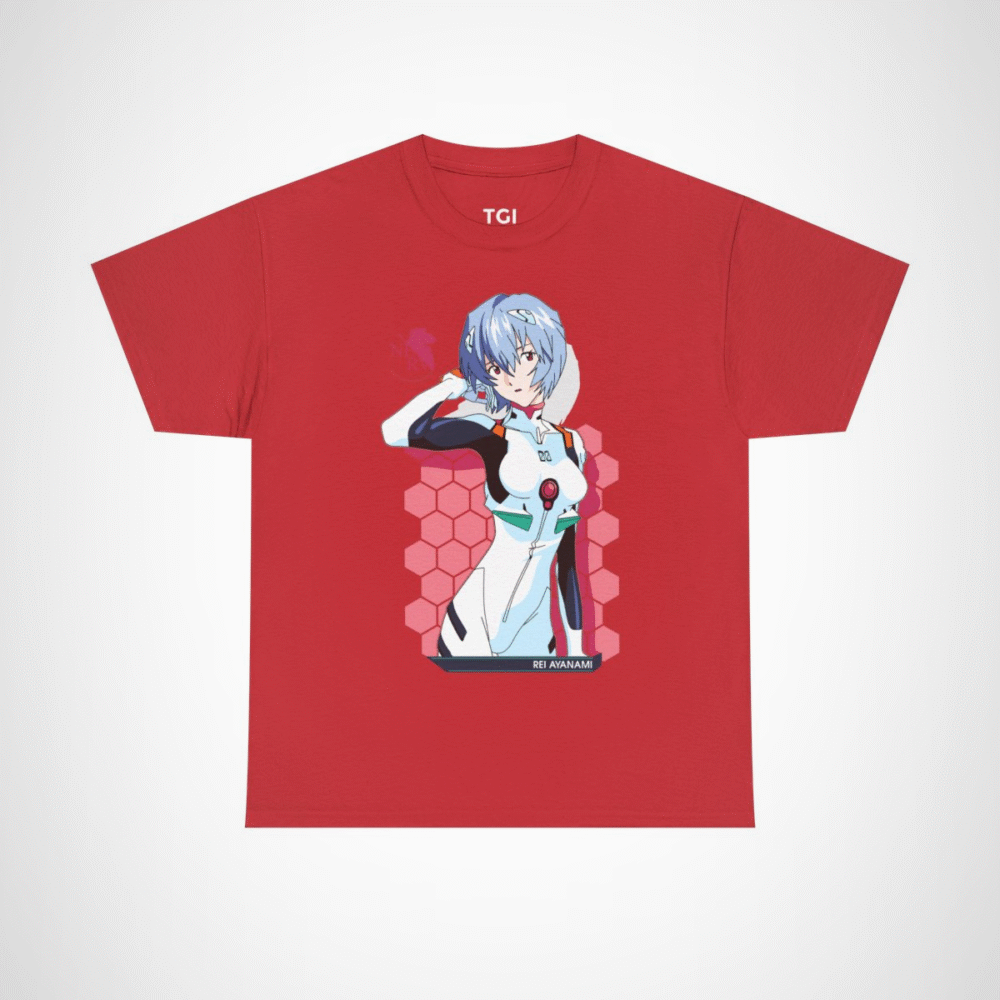 Rei Ayanami Neon Genesis Evangelion T-Shirt design featuring vibrant artwork Red colour