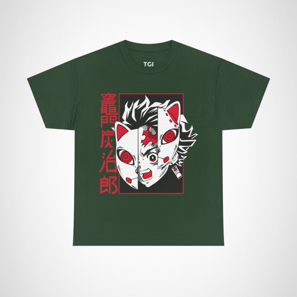 Bold Oni Mask Tee featuring intricate Oni design Forest Green colour