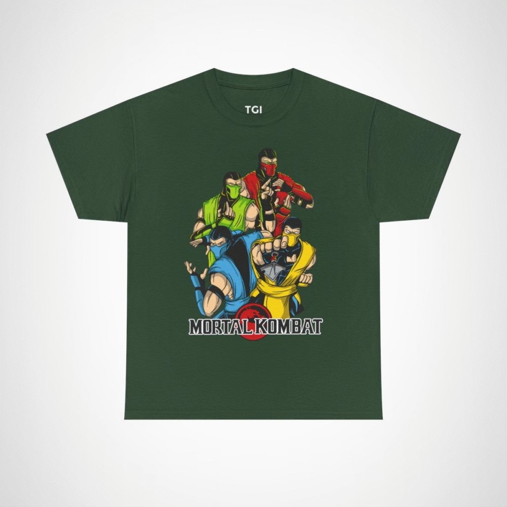 Epic Mortal Kombat Ninja Showdown T-Shirt featuring vibrant ninja design Forest Green colour