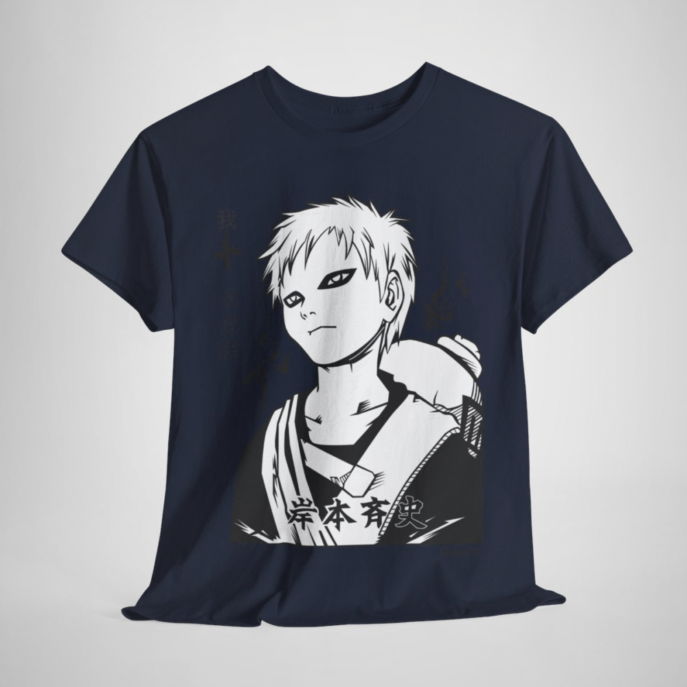 Monochrome manga character line art t-shirt for manga fans