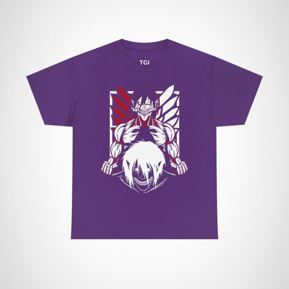 Epic Dual Faces Anime T-Shirt showcasing striking design and expressions Purple colour