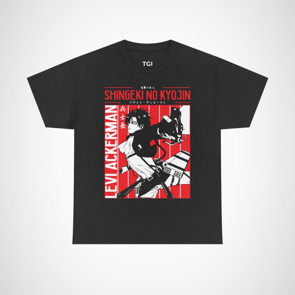 Levi Ackerman graphic t-shirt from Attack on Titan, perfect for anime fans Black colour