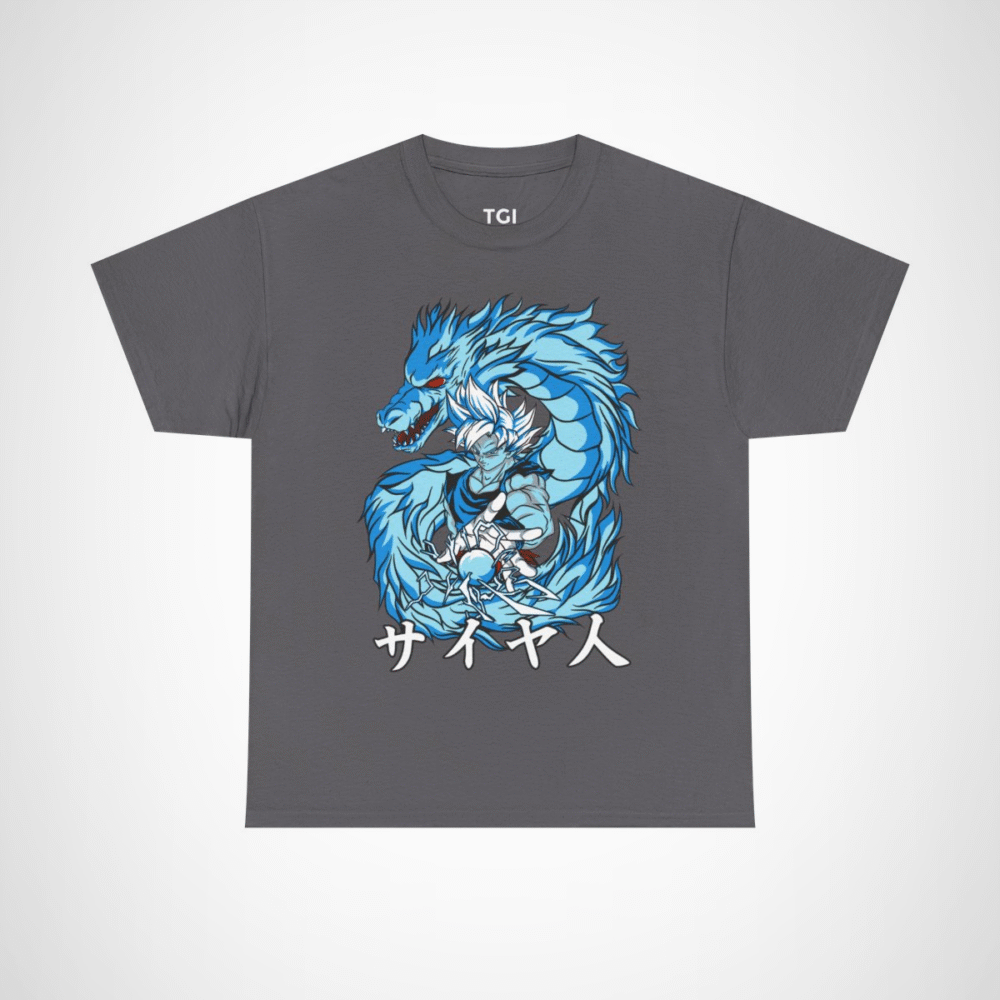 Epic Saiyan Dragon Power Graphic Tee for anime enthusiasts Charcoal colour