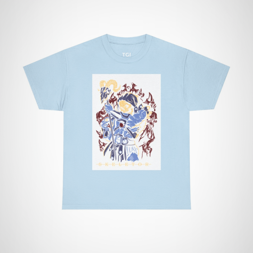 SKELETOR graphic t-shirt showcasing an intense villain design Light Blue colour