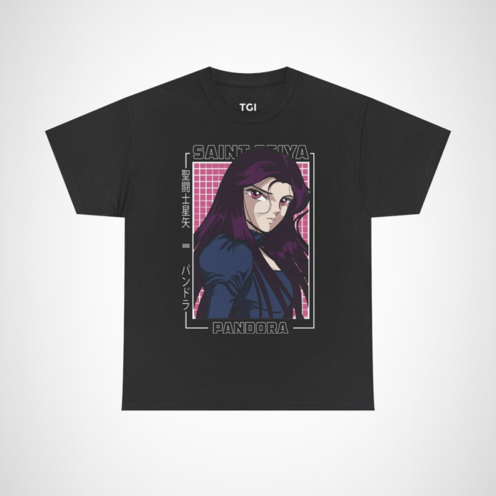 Saint Seiya Pandora Graphic Tee featuring vibrant anime artwork Black colour