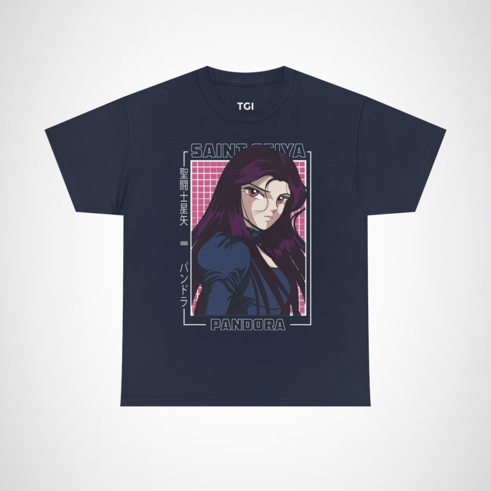 Saint Seiya Pandora Graphic Tee featuring vibrant anime artwork Navy colour