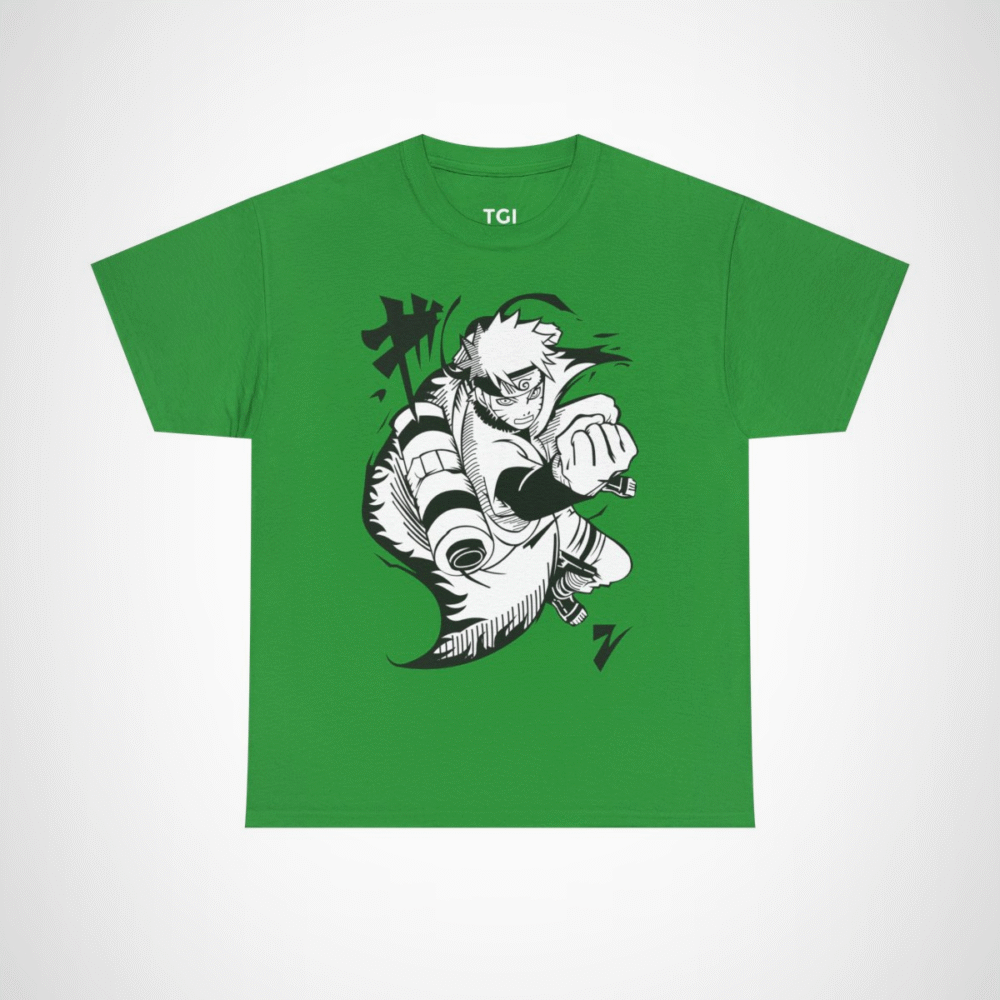 Epic Ninja Adventure T-Shirt featuring an action-packed anime character Irish Green colour