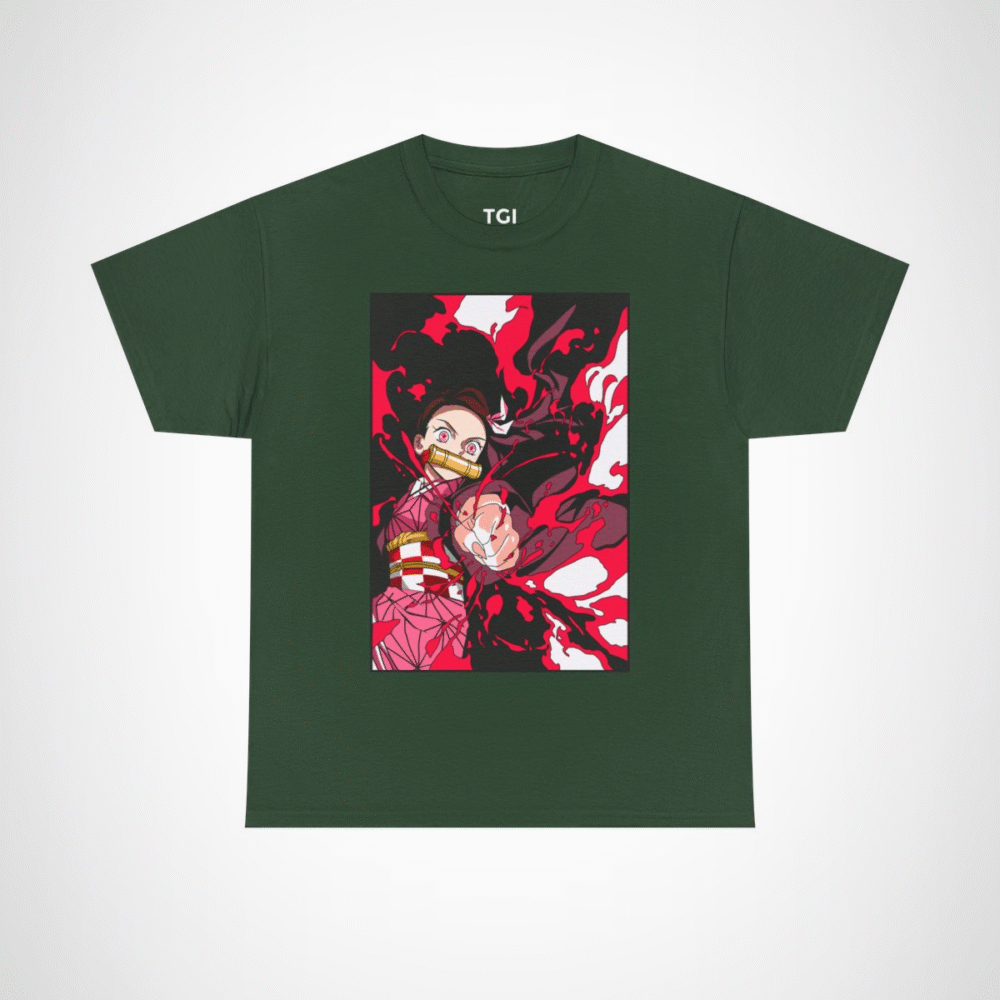 Fierce anime character graphic t-shirt for anime enthusiasts Forest Green colour
