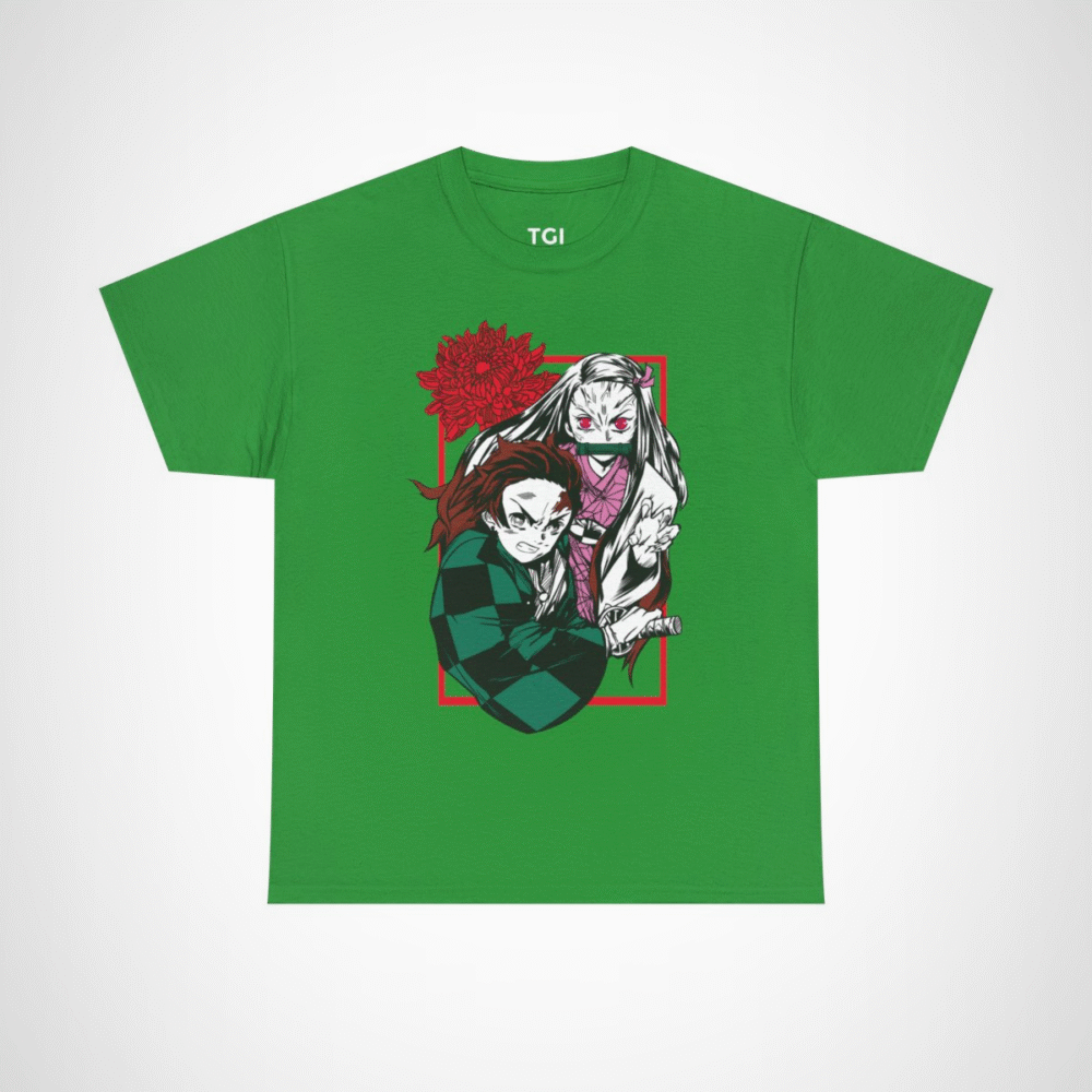 Demon Slayer T-shirt with Tanjiro and Nezuko design Irish Green colour