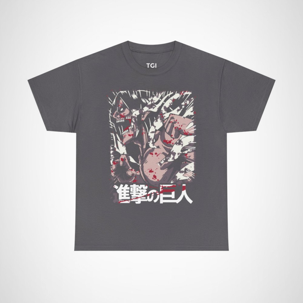 Fierce Attack on Titan inspired t-shirt featuring iconic character design Charcoal colour