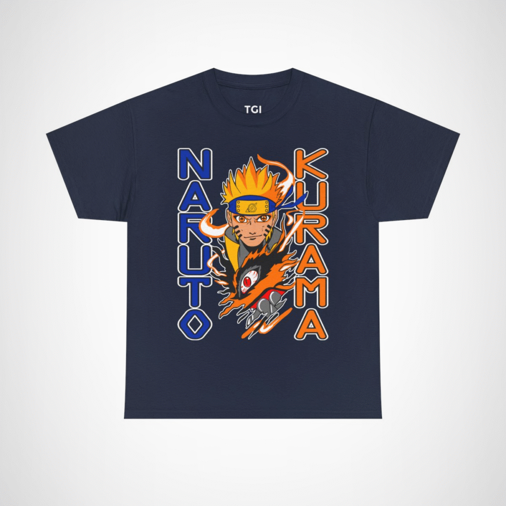 Epic Naruto Kurama graphic tee featuring Naruto Uzumaki and Kurama Navy colour