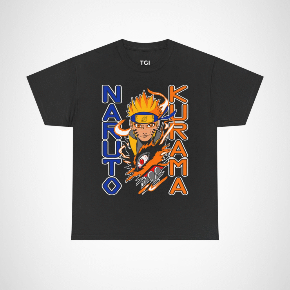 Epic Naruto Kurama graphic tee featuring Naruto Uzumaki and Kurama Black colour