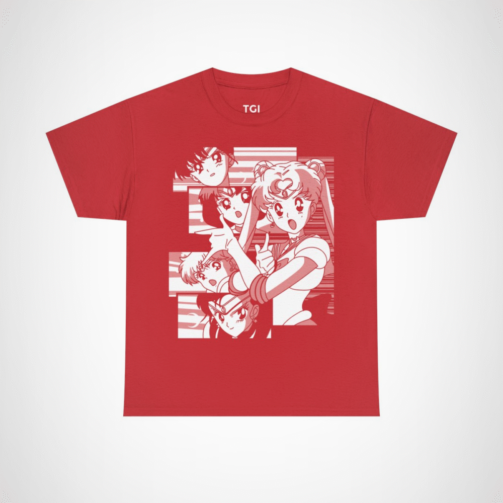 Sailor Moon & Friends Retro Graphic Tee featuring beloved characters in a nostalgic design Red colour