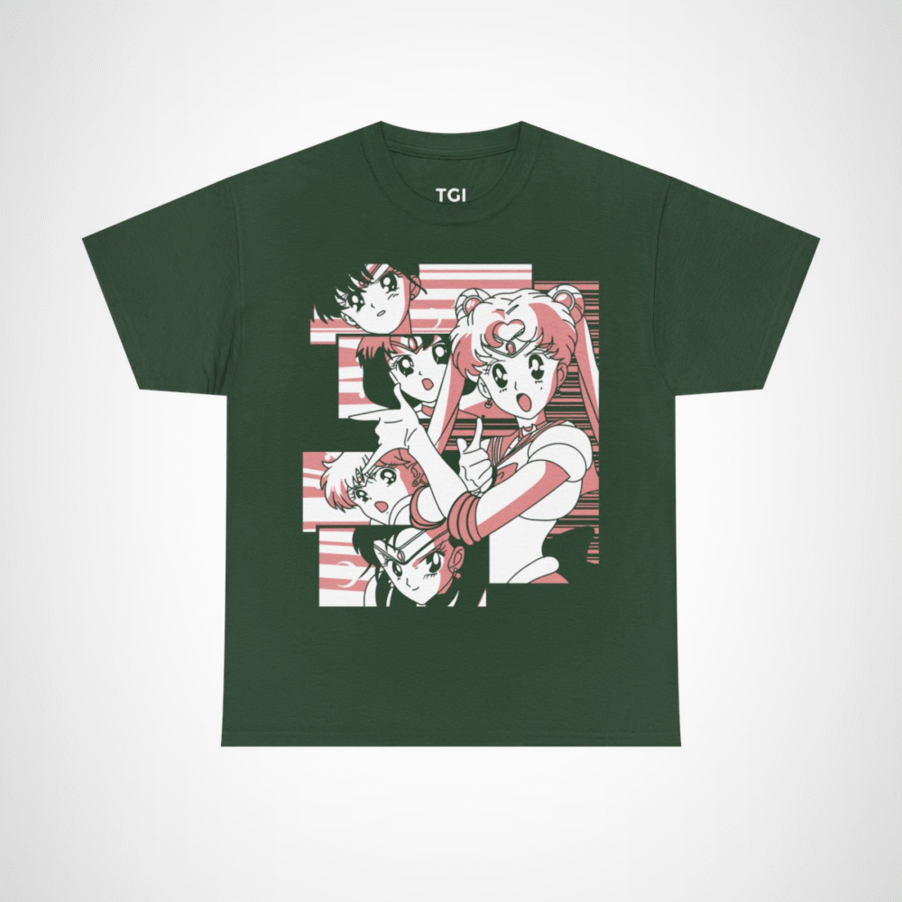 Sailor Moon & Friends Retro Graphic Tee featuring beloved characters in a nostalgic design Forest Green colour