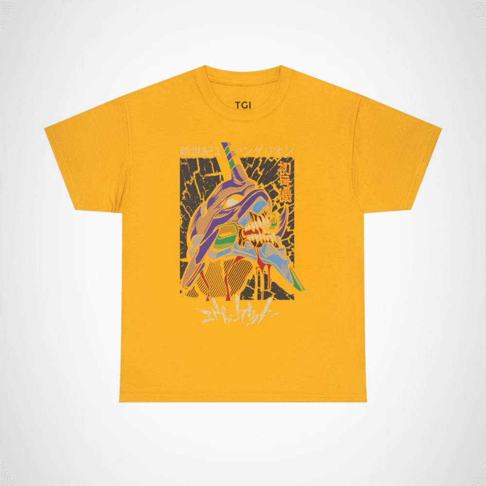 Neon Genesis Evangelion t-shirt featuring Shinji's iconic mecha Gold colour