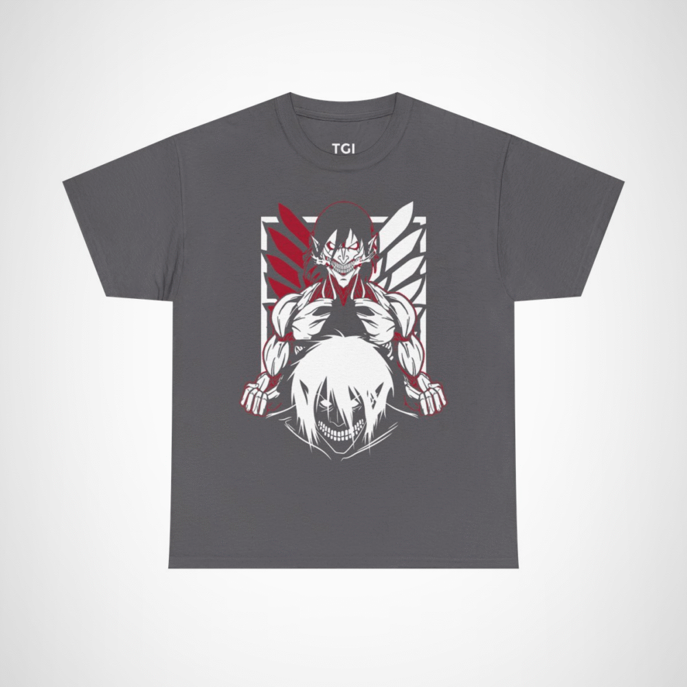 Epic Dual Faces Anime T-Shirt showcasing striking design and expressions Charcoal colour