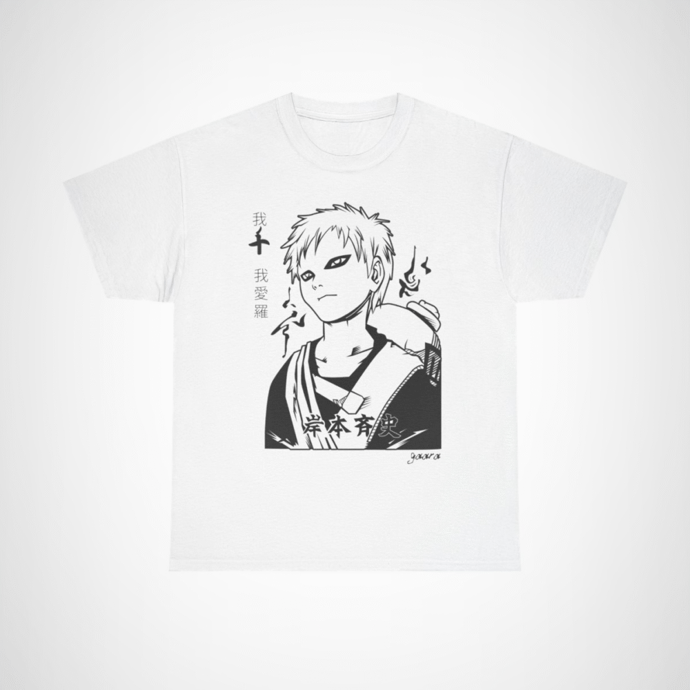 Monochrome manga character line art t-shirt for manga fans White colour