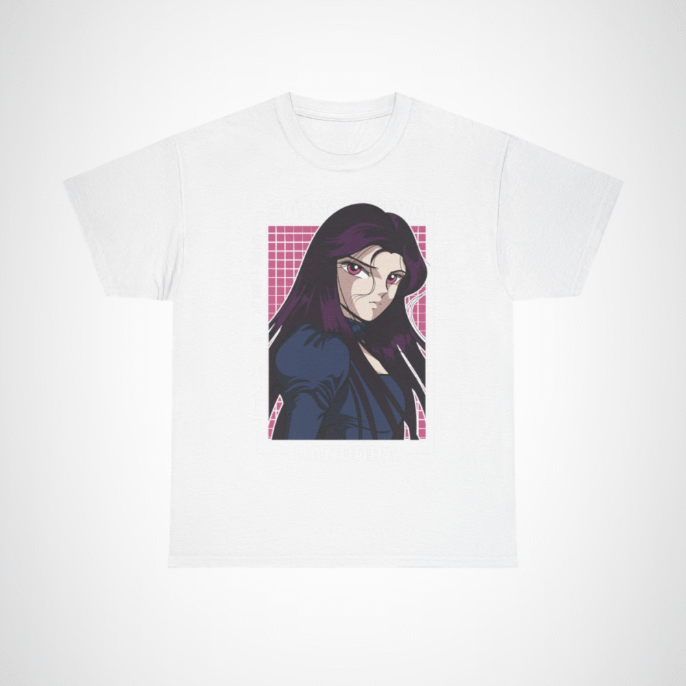 Saint Seiya Pandora Graphic Tee featuring vibrant anime artwork White colour