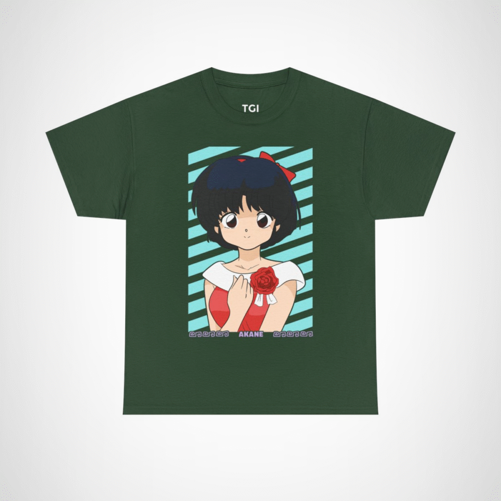 Akane character t-shirt for anime fans Forest Green colour