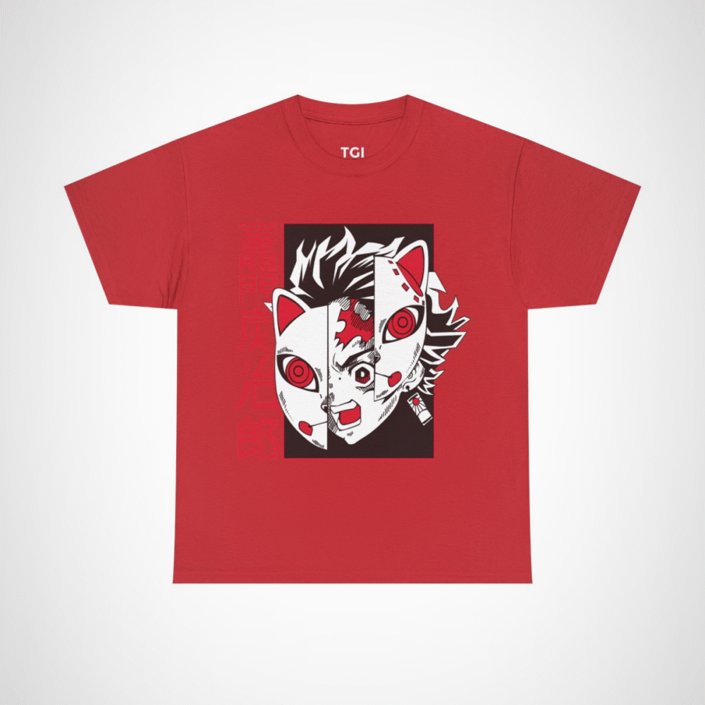Bold Oni Mask Tee featuring intricate Oni design Red colour