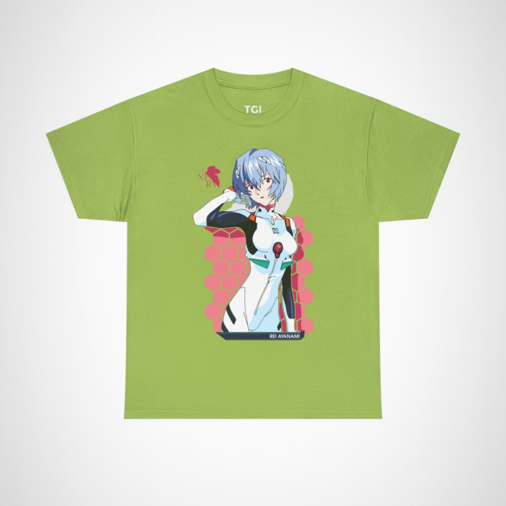 Rei Ayanami Neon Genesis Evangelion T-Shirt design featuring vibrant artwork Kiwi colour