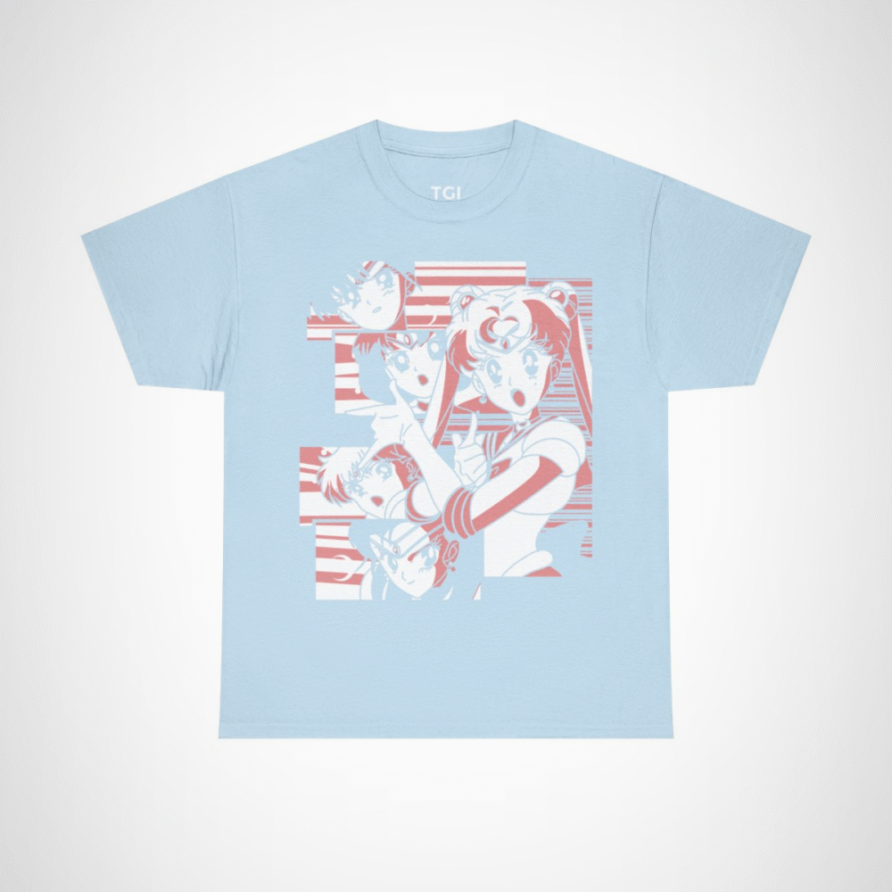 Sailor Moon & Friends Retro Graphic Tee featuring beloved characters in a nostalgic design Light Blue colour