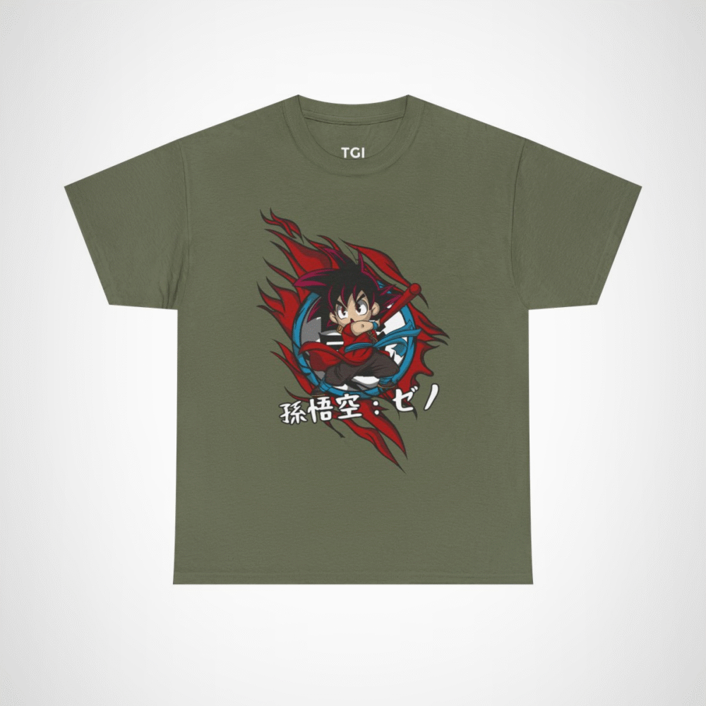 Chibi Warrior T-Shirt with vibrant design for anime enthusiasts Military Green colour