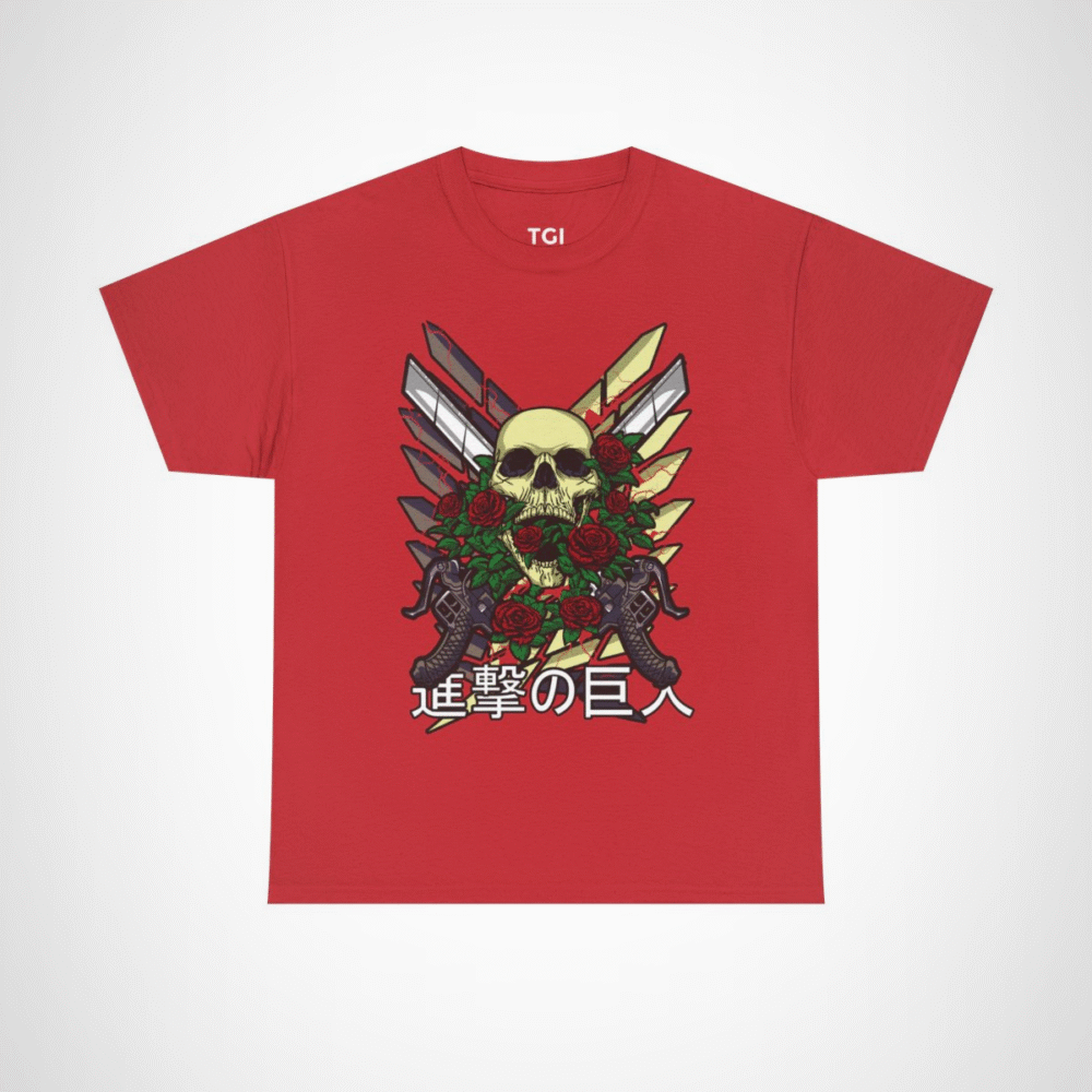 Skull and Roses Graphic T-Shirt with vibrant design Red colour