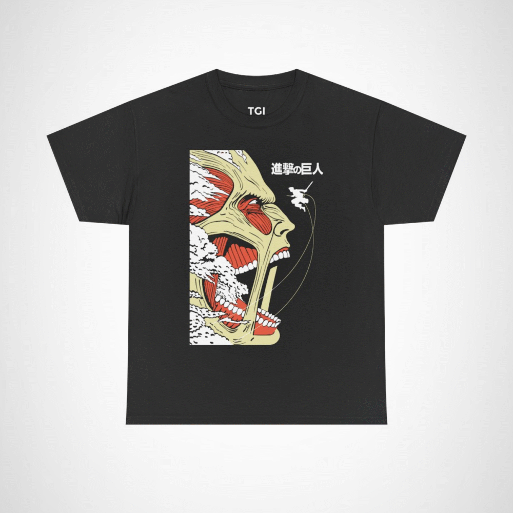 Epic Titan Face Attack on Titan T-Shirt showcasing bold anime design Black colour