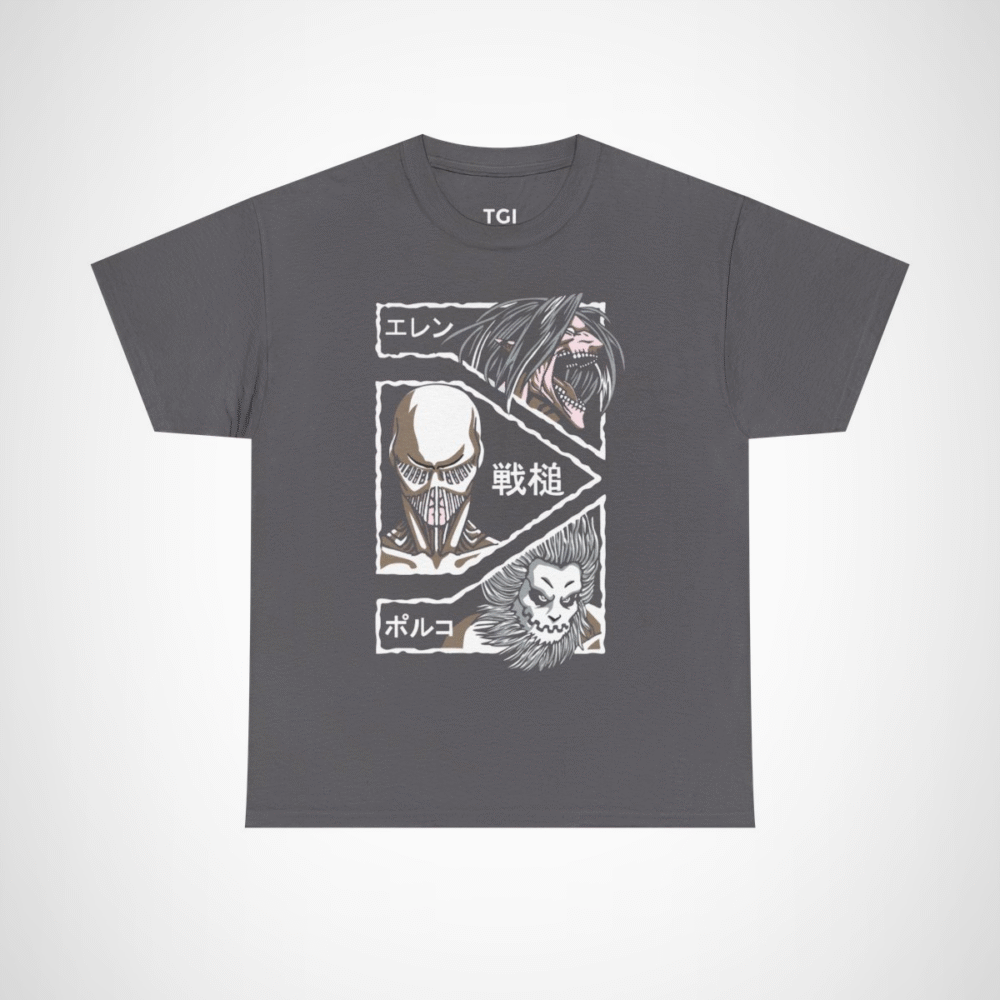 Attack on Titan inspired graphic t-shirt featuring epic designs Charcoal colour