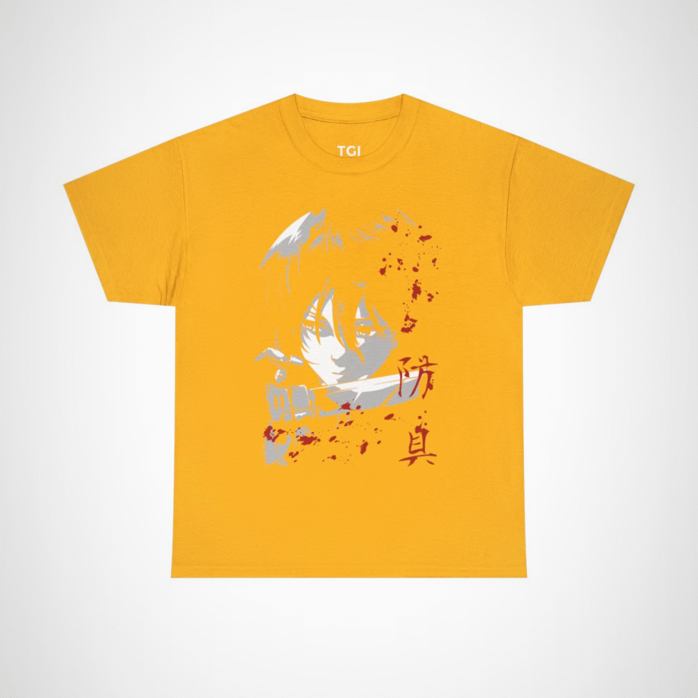 Fierce Samurai T-Shirt with bold design for anime fans Gold colour