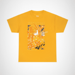 Vibrant Zenitsu Agatsuma T-Shirt featuring dynamic anime artwork Gold colour