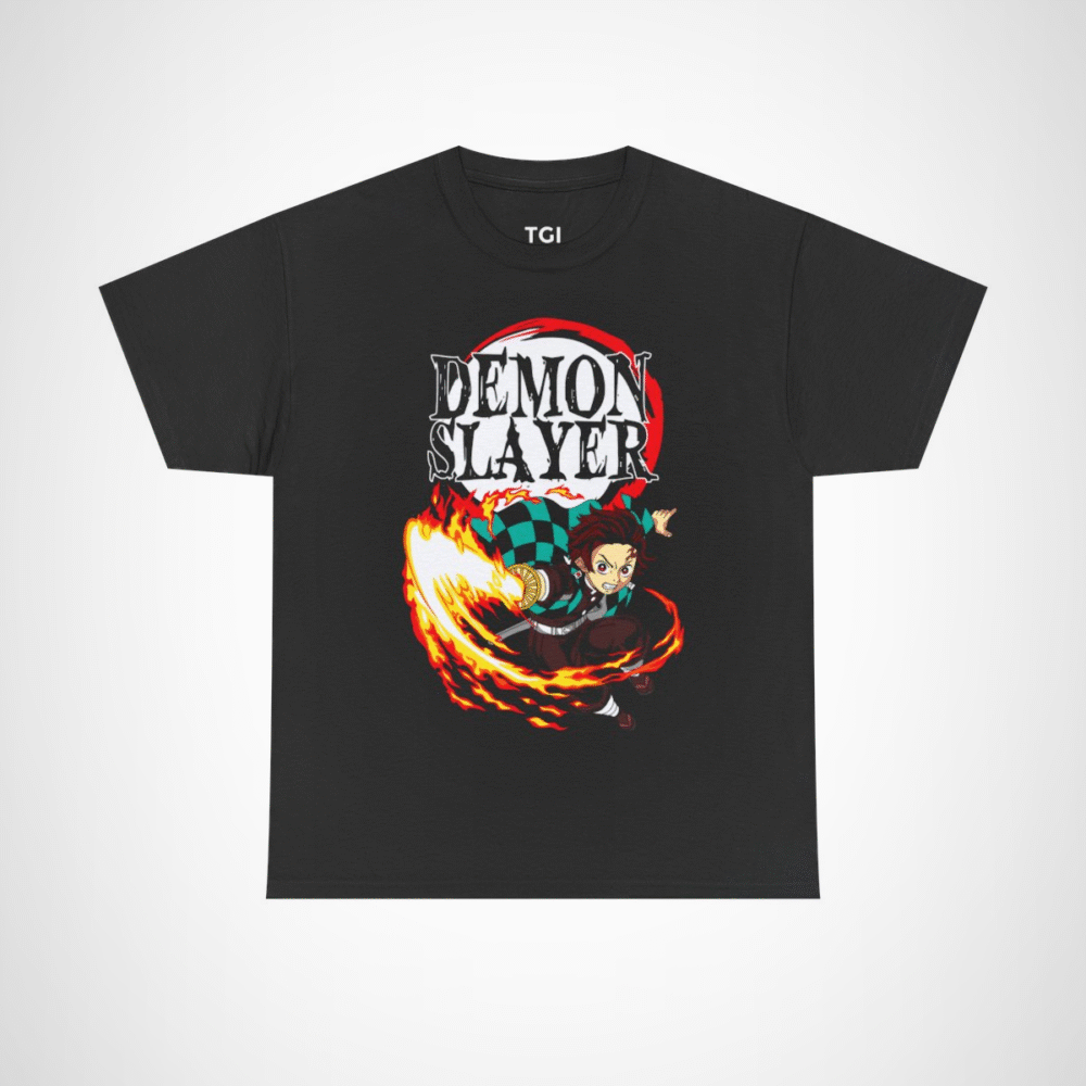 Demon Slayer Fiery Hero T-Shirt with dynamic anime character design Black colour