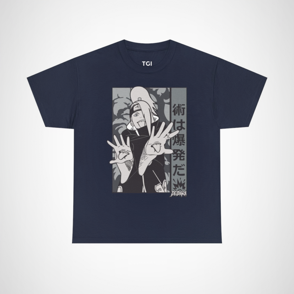 Deidara Expressionist Tee showcasing vibrant anime art and character pose Navy colour