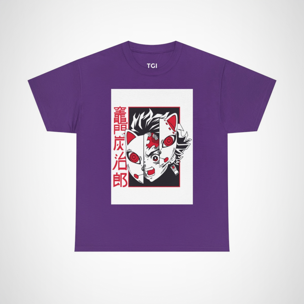Stylish Oni Mask Graphic Tee showcasing a unique Japanese design for anime lovers Purple colour