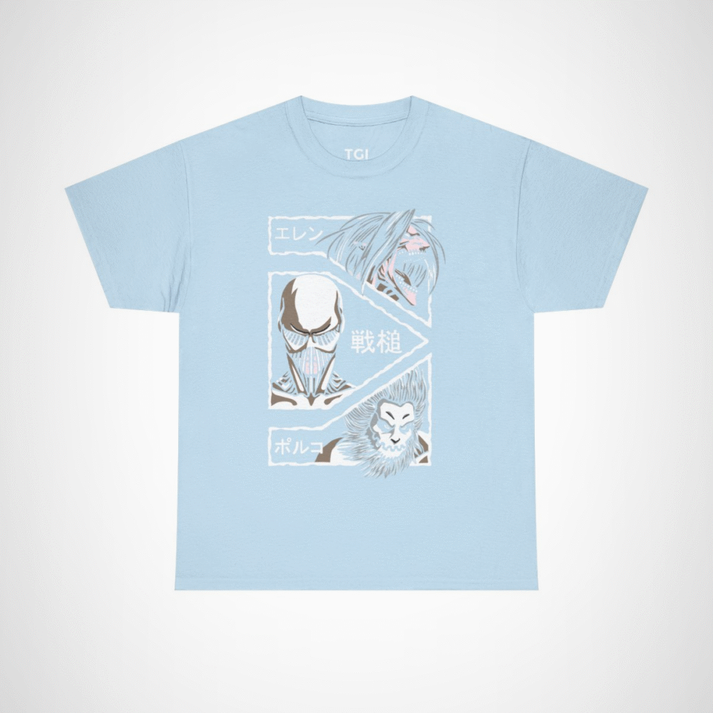 Attack on Titan inspired graphic t-shirt featuring epic designs Light Blue colour