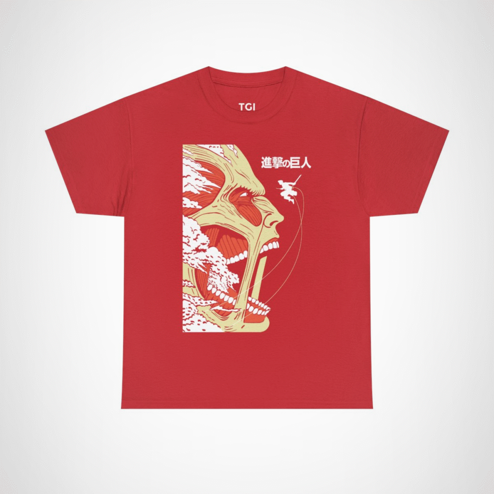 Epic Titan Face Attack on Titan T-Shirt showcasing bold anime design Red colour