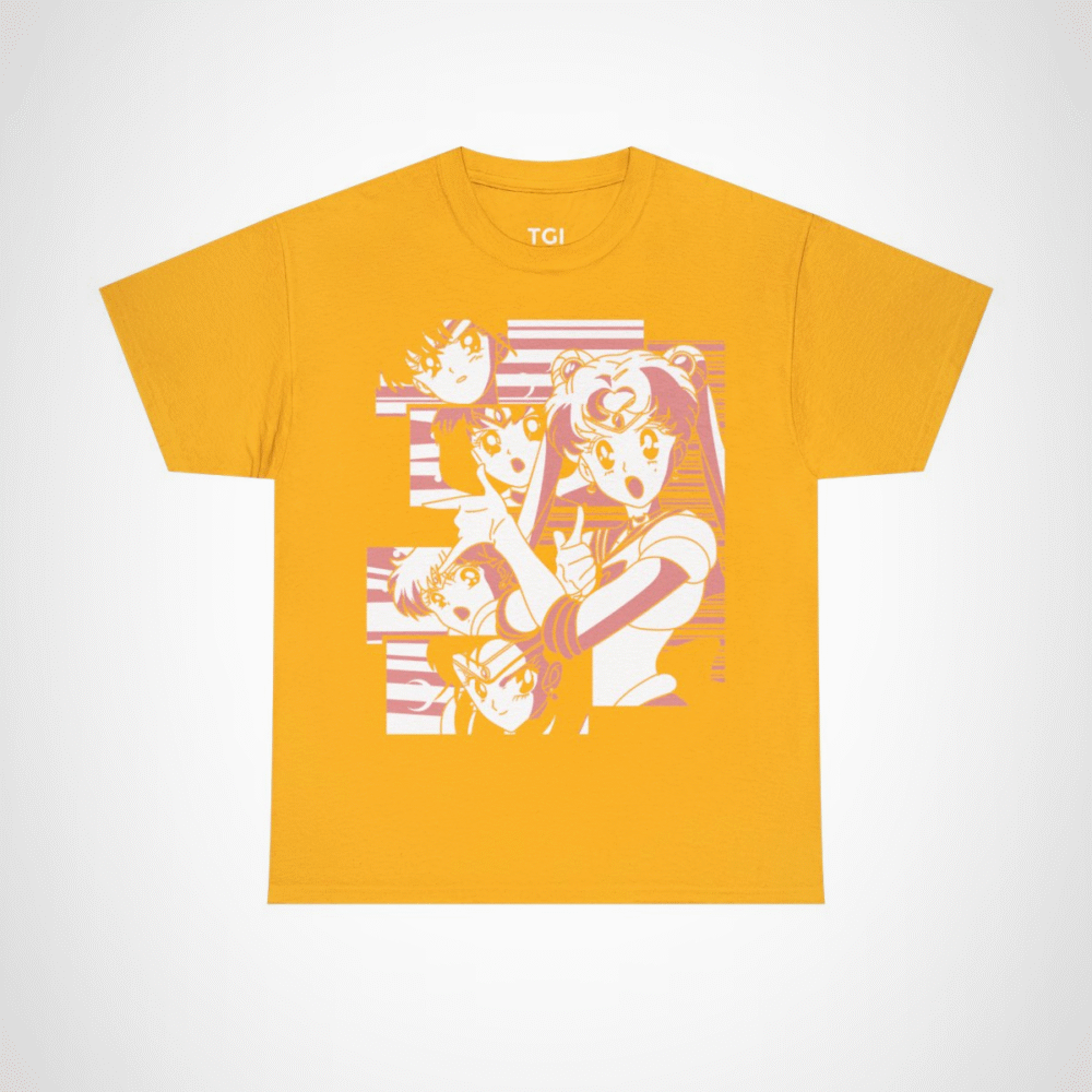 Sailor Moon & Friends Retro Graphic Tee featuring beloved characters in a nostalgic design Gold colour