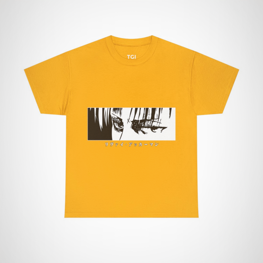 Graphic tee featuring Levi Ackerman's iconic eyes Gold colour